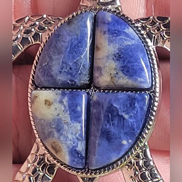 Sodalite Gemstone Turtle Necklace - Picture 3 of 9